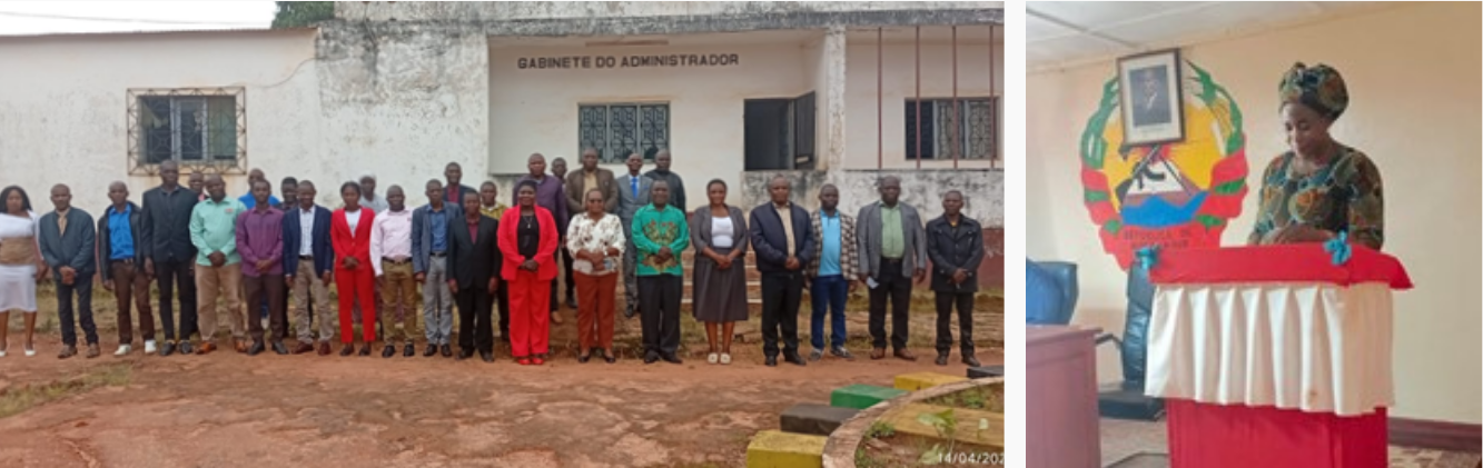 Kick-off events highlighting the importance of the collaboration with the government, with a speech by the administrator in Mavago district, where she reinforced her commitment to the initiative. Credit: JSI Mozambique.