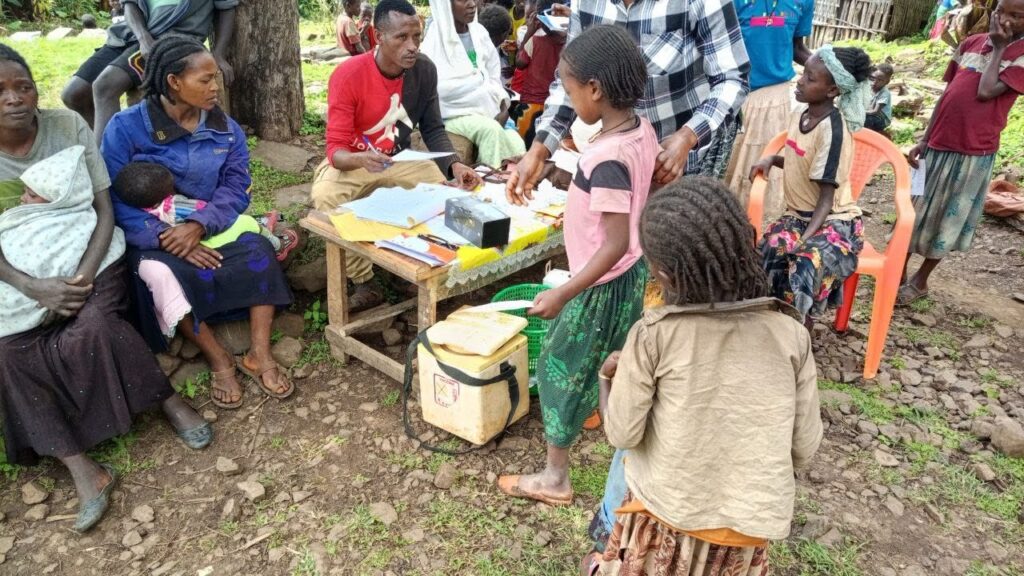 An outdoors village health clinic in Ethiopia.