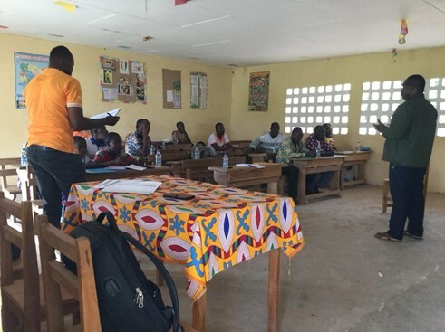 A training session inside of a school classroom.